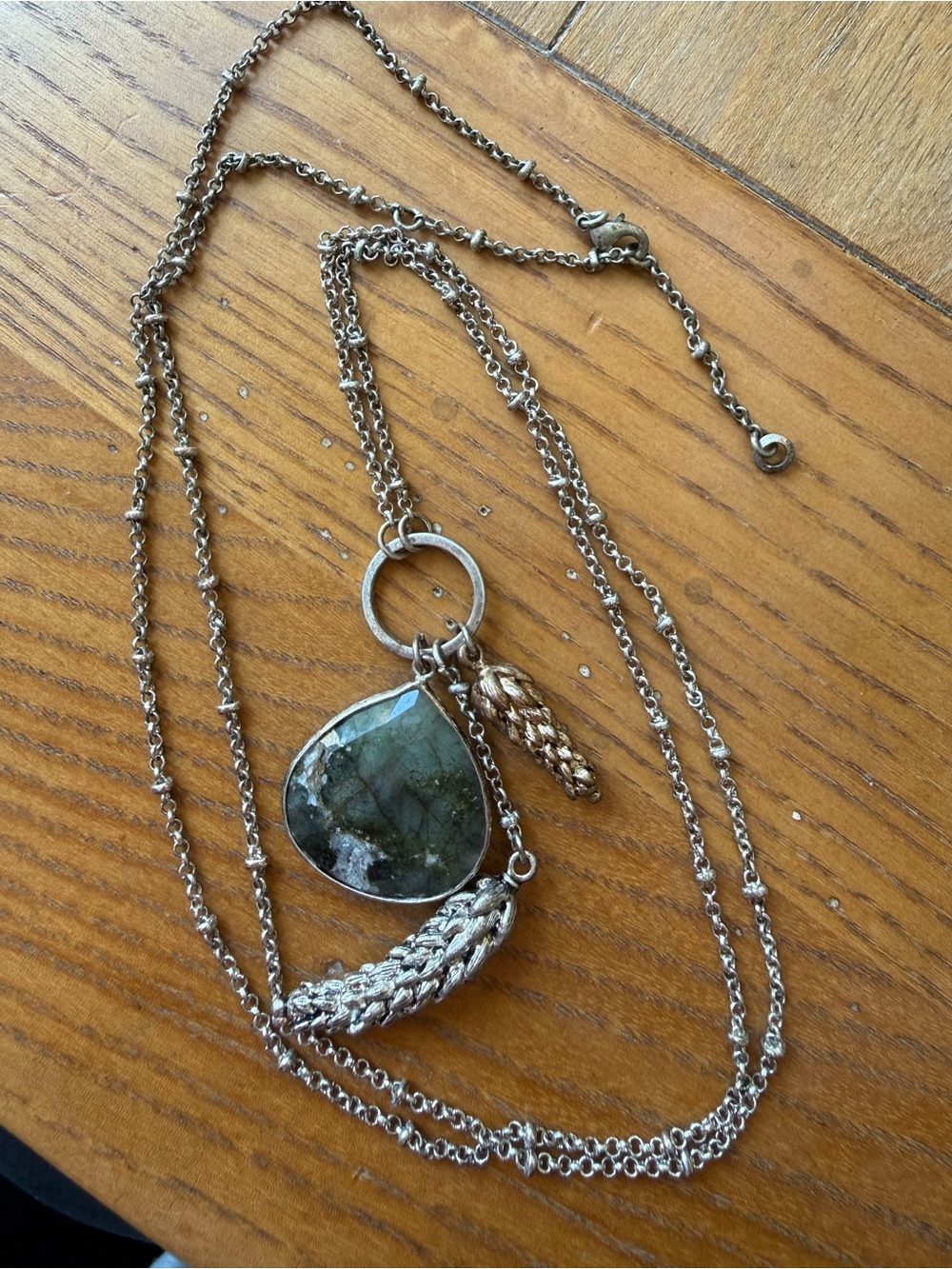 J. Jill Silver-Tone Multi Chain Necklace with Green-Blue Labradorite Pendant